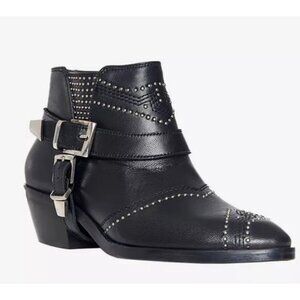 Anine Bing Bianca Black Studded Buckle Ankle Boots
